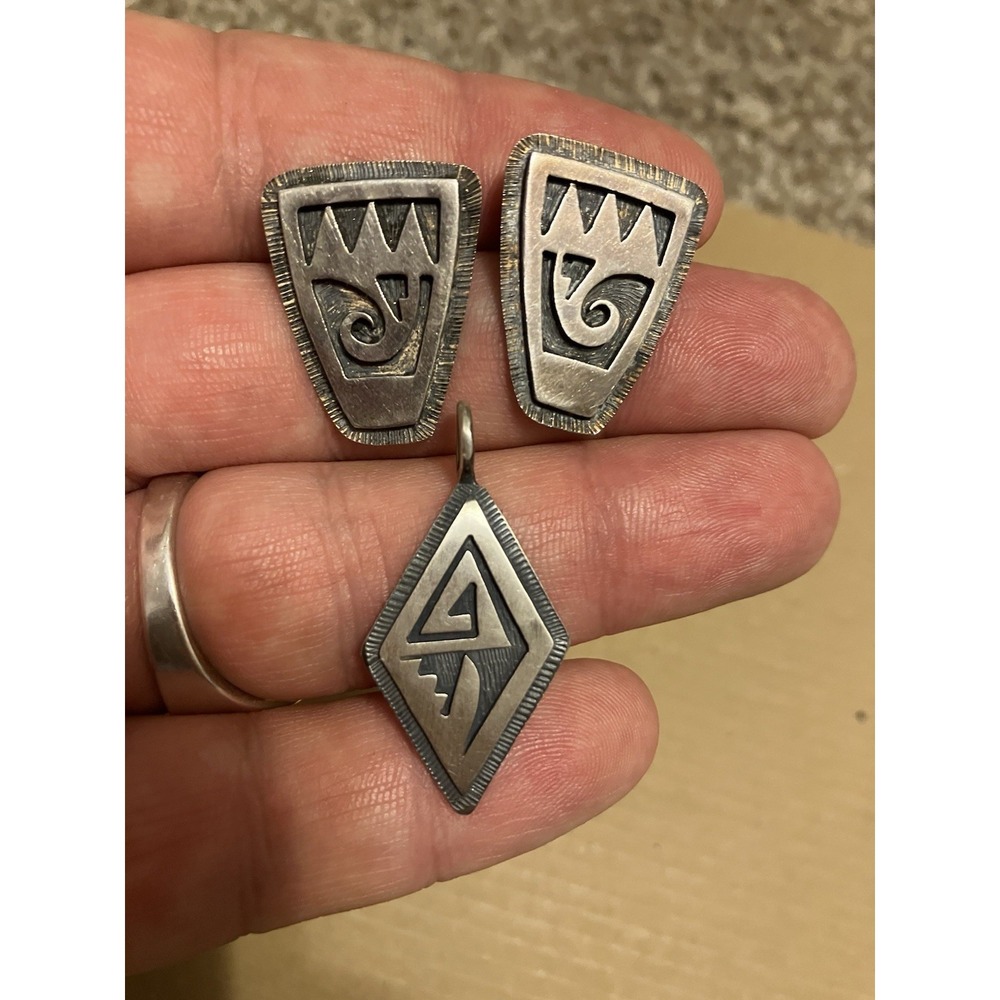 Amazing Hopi Pendant (by Darren Seweyestewa) & Set Of Hopi Earrings (unsigned)